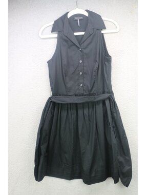 Kristin Davis Black Button Up Fit & Flare Dress-Belted-Pockets-Side Zip-Size 6